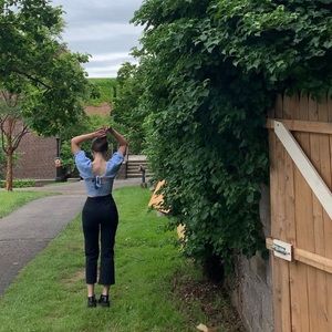 HANDMADE crochet puff sleeve crop top in baby blue